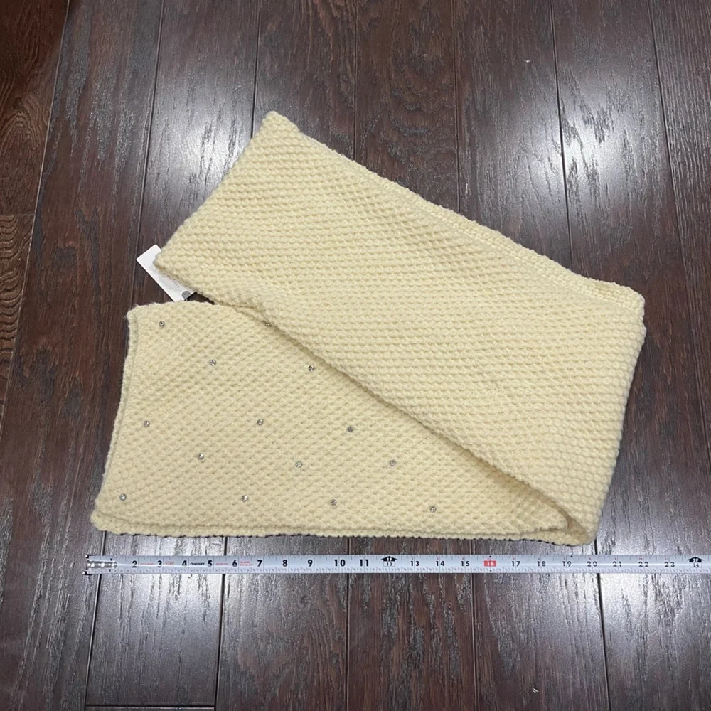 Maeve By Anthropologie Womens Luxury Cream Rhinestone Waffle Knit Scarf 80”L